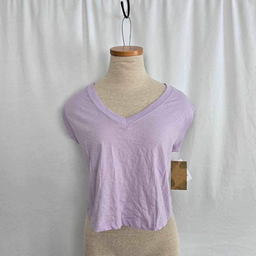 Day Break Crop T-Shirt Women's S Purple Ice V-Neck Cap Sleeves NWT
